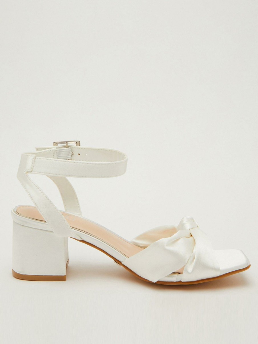 Shoes * | Quiz Discount Bridal Satin Knot Heeled Sandals