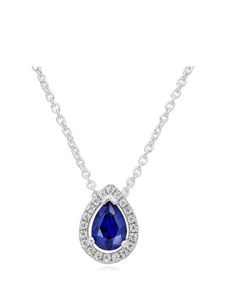 Accessories * | Beaverbrooks Discount Silver Blue Cubic Zirconia Pear Halo Pendant One Colour