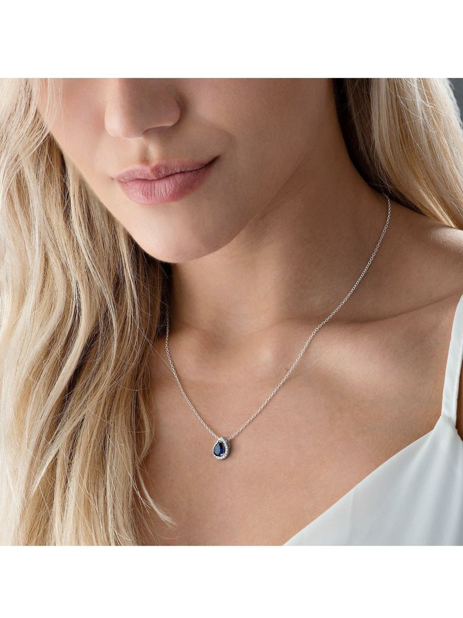 Accessories * | Beaverbrooks Discount Silver Blue Cubic Zirconia Pear Halo Pendant One Colour