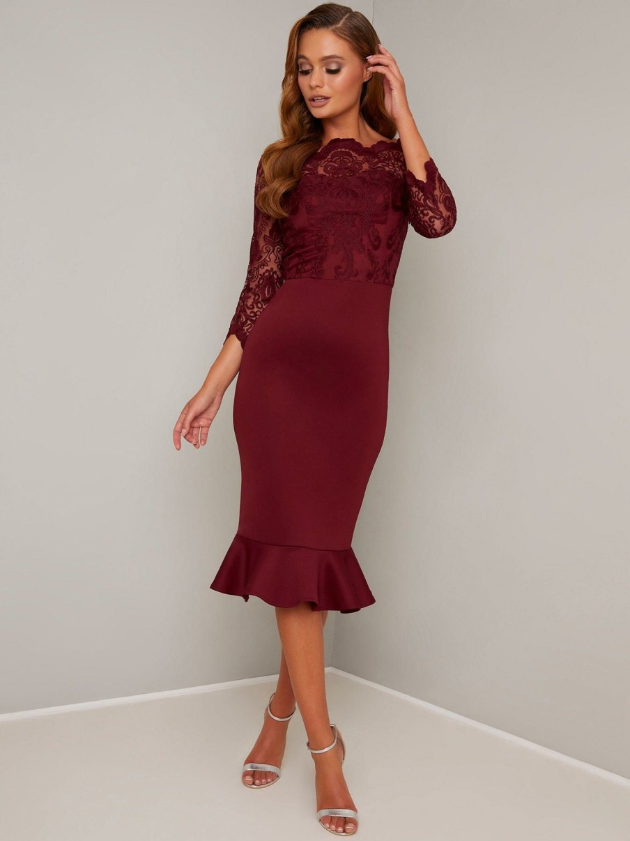 Clothing * | Chi Chi London Discount Store Harlia Dress Burgundy