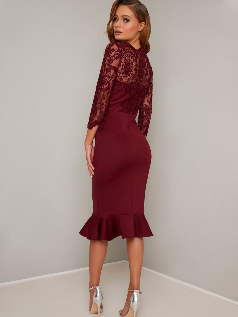 Clothing * | Chi Chi London Discount Store Harlia Dress Burgundy