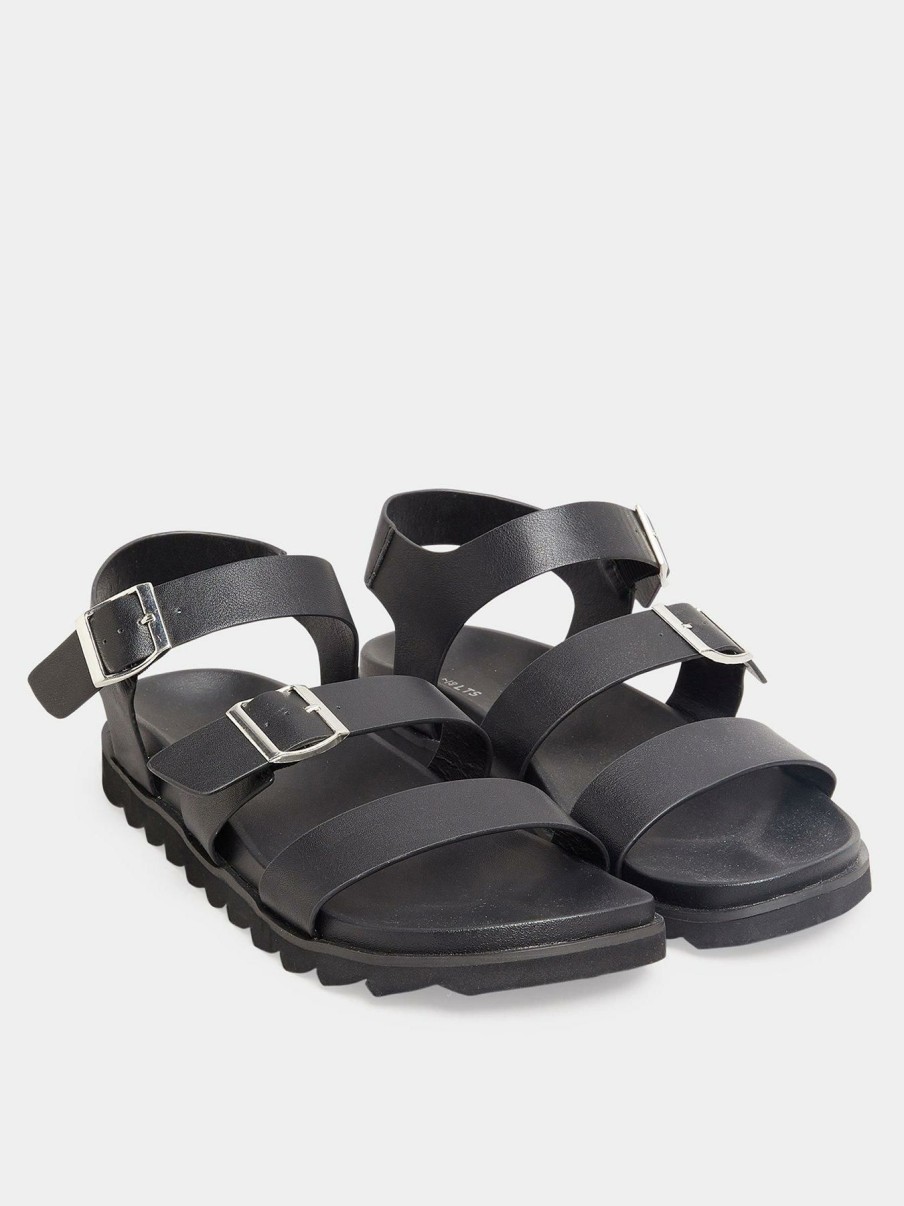 Shoes * | Long Tall Sally Limited Edition Lala Buckle Footbed Sandal Black