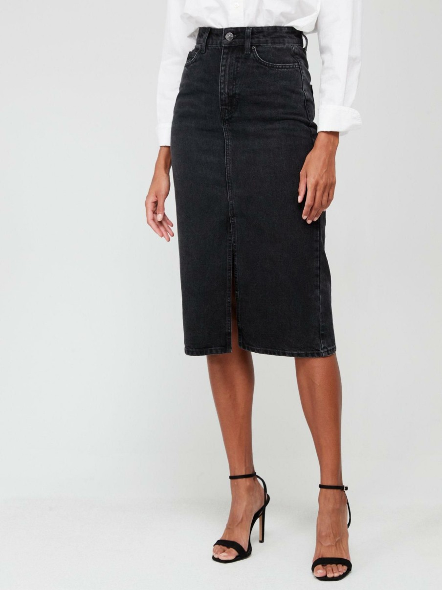 Clothing * | V By Very Premium Denim Midi Skirt