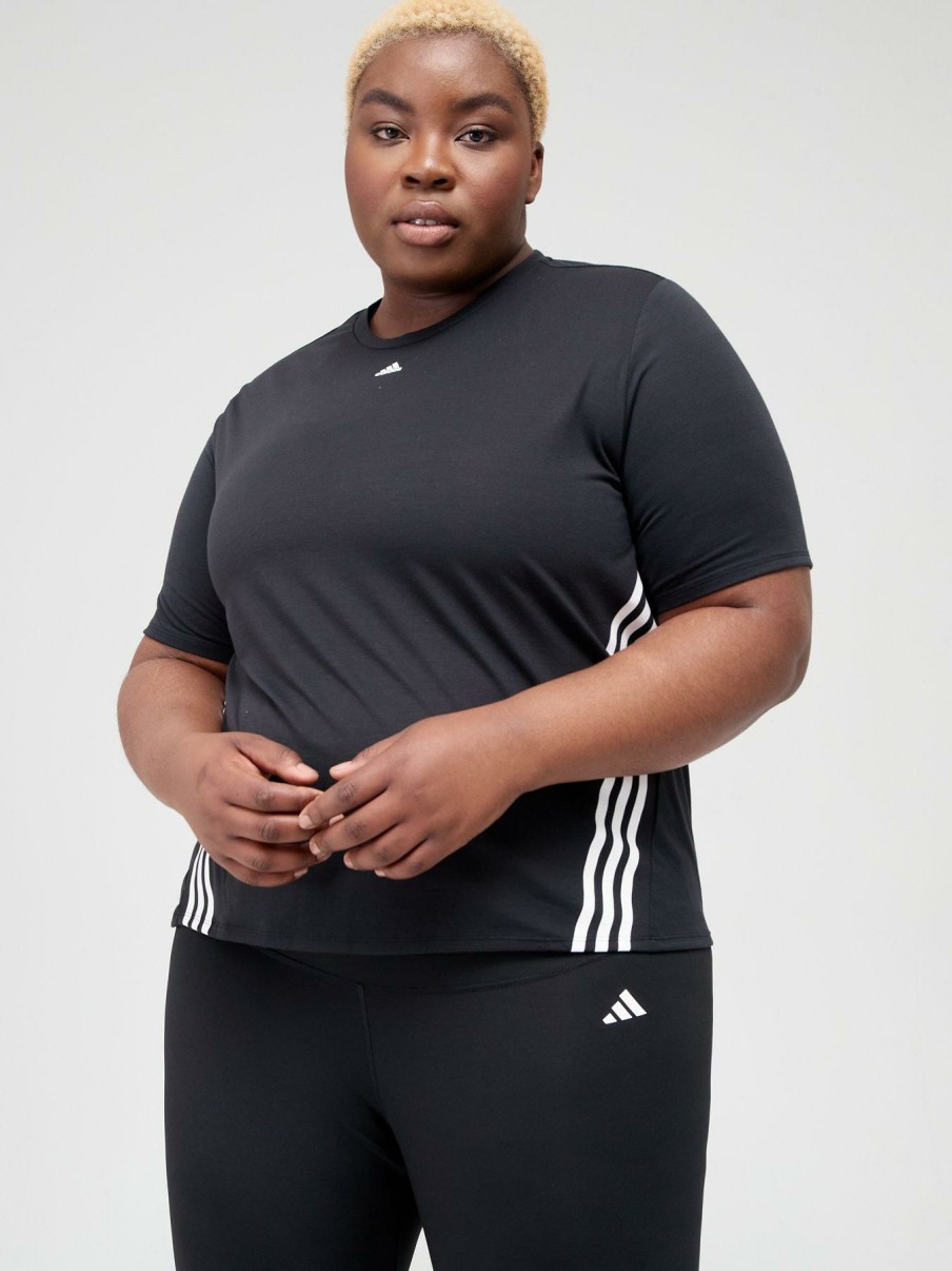 Clothing * | Adidas Exquisite Gifts Training Icons 3 Stripes Tee (Plus Size) Black