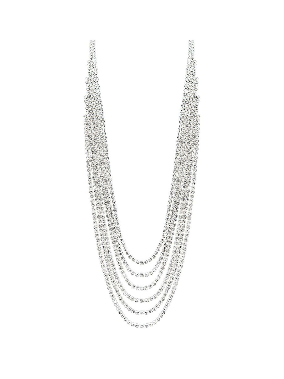 Accessories * | Mood Best Choice Crystal Multirow Diamante Necklace Silver