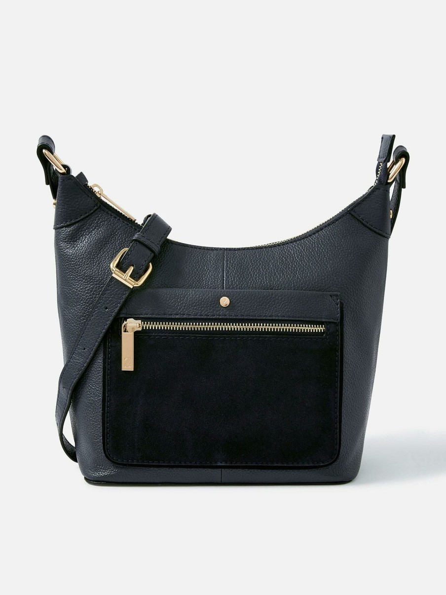 Accessories * | Accessorize Premium Suzie Leather Scoop Bag Navy