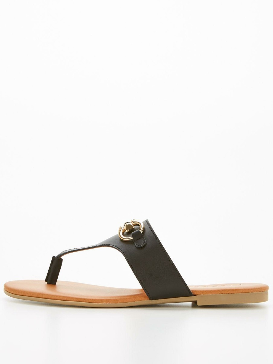 Shoes * | Pieces Premium Pcvira Leather Flat Sandal Black