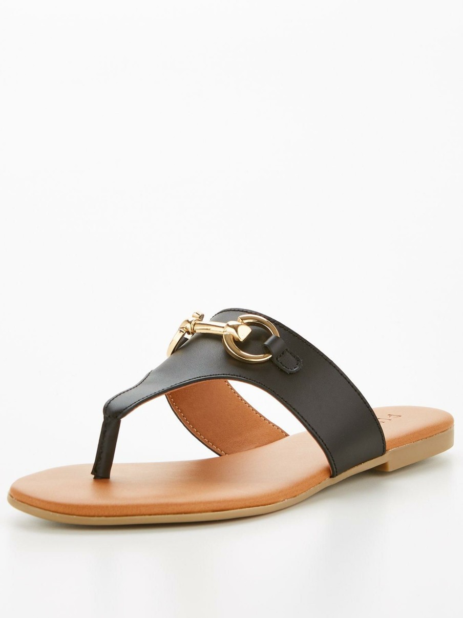 Shoes * | Pieces Premium Pcvira Leather Flat Sandal Black