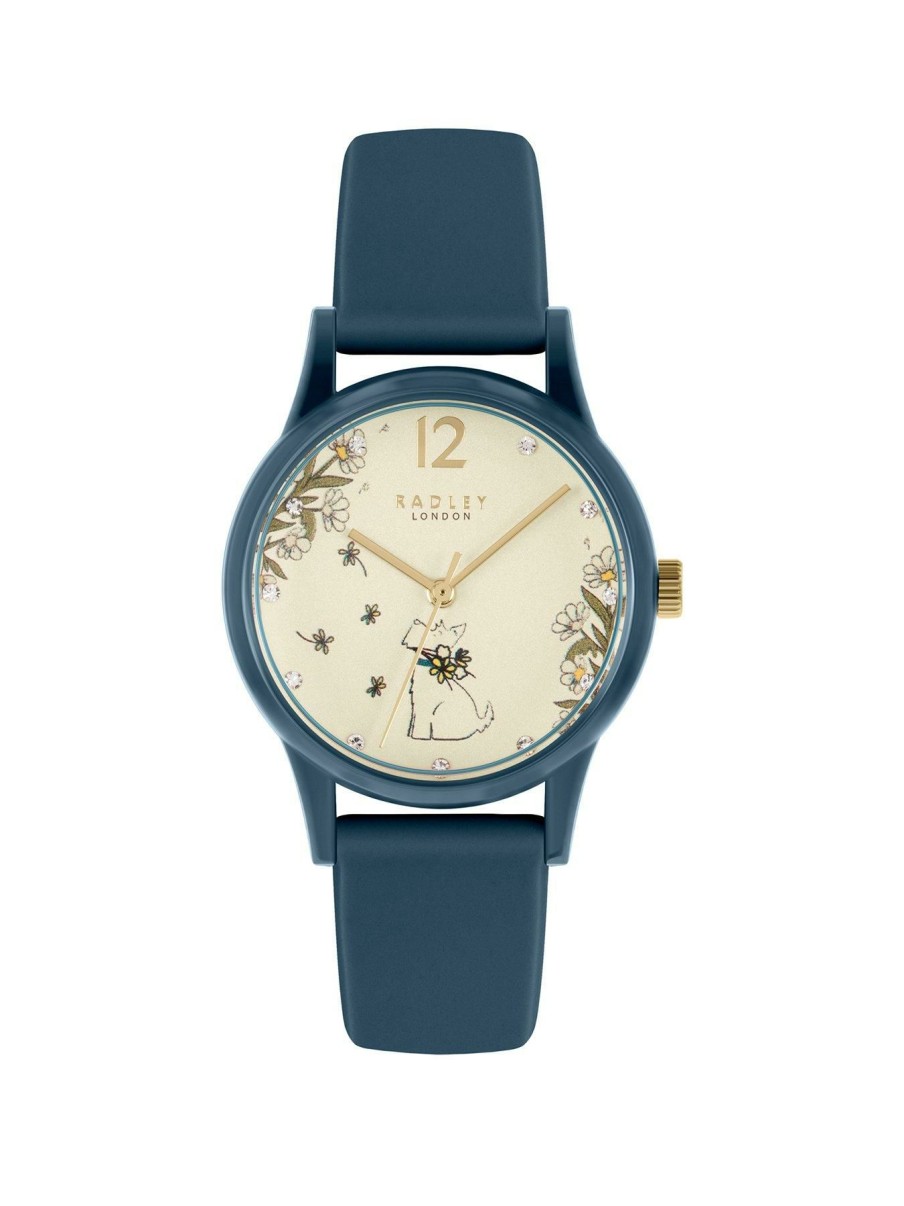 Accessories * | Radley Best Choice Ladies Teal Silicone Strap Floral Dog Dial Watch Ry21286 Gold