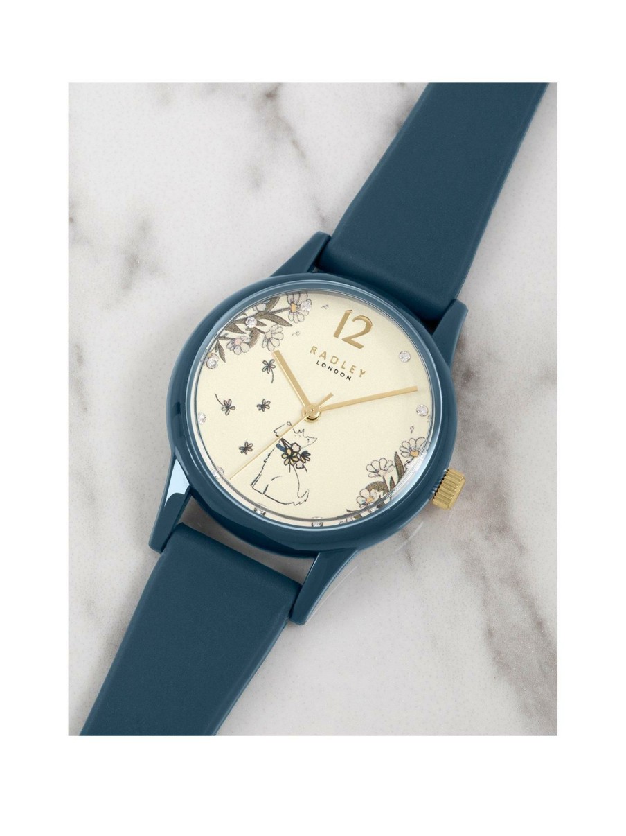 Accessories * | Radley Best Choice Ladies Teal Silicone Strap Floral Dog Dial Watch Ry21286 Gold