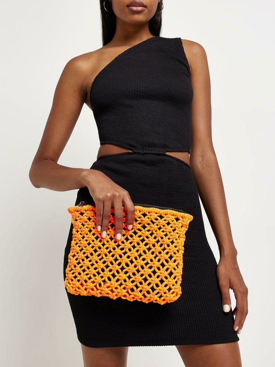 Accessories * | River Island Limited Edition Rope Detail Clutch Bag Orange