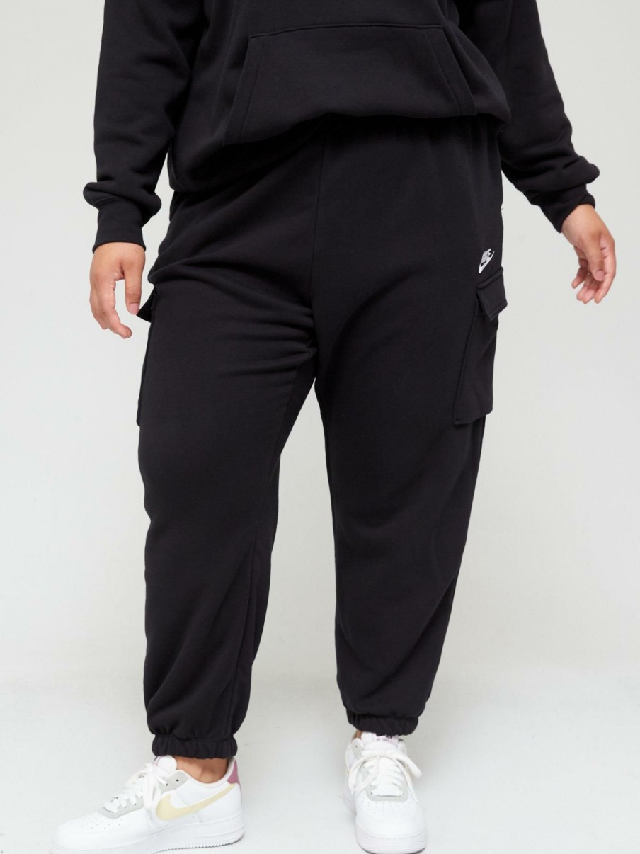 Clothing * | Nike Discount Club Fleece Mid Rise Cargo Joggers (Curve) Black