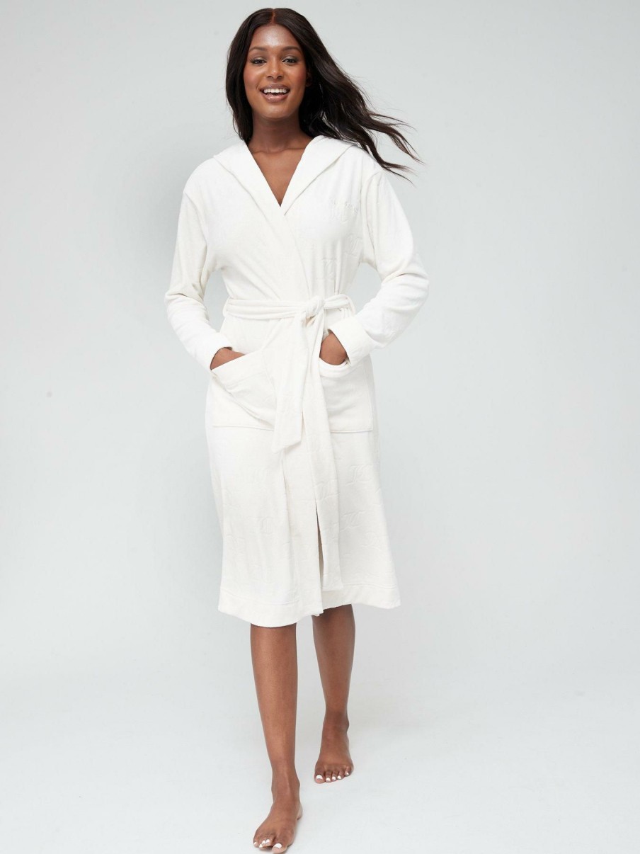 Clothing * | Juicy Couture Premium Juicy Double Faced Velour Hooded Robe Cream