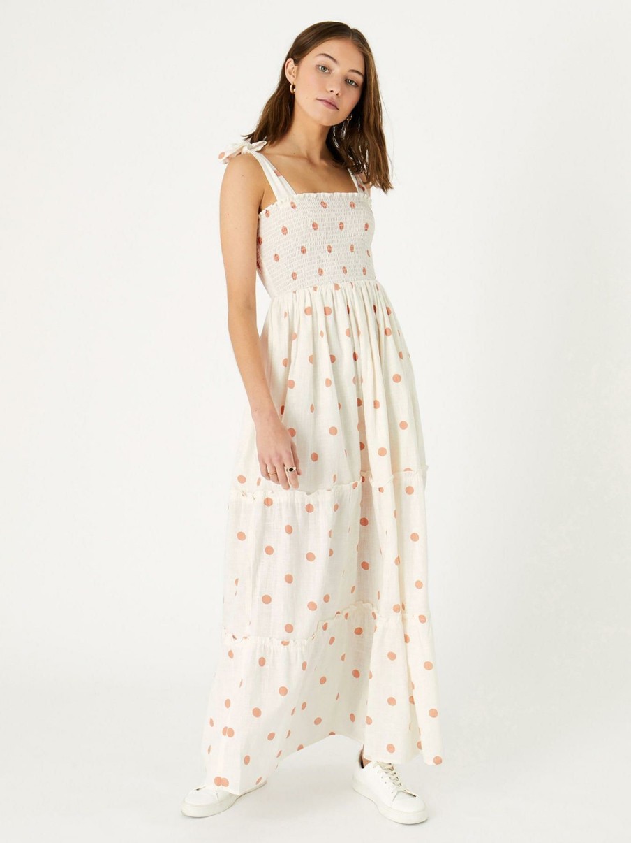 Clothing * | Accessorize Opening Sales Tan Spot Bandeau Maxi Dress