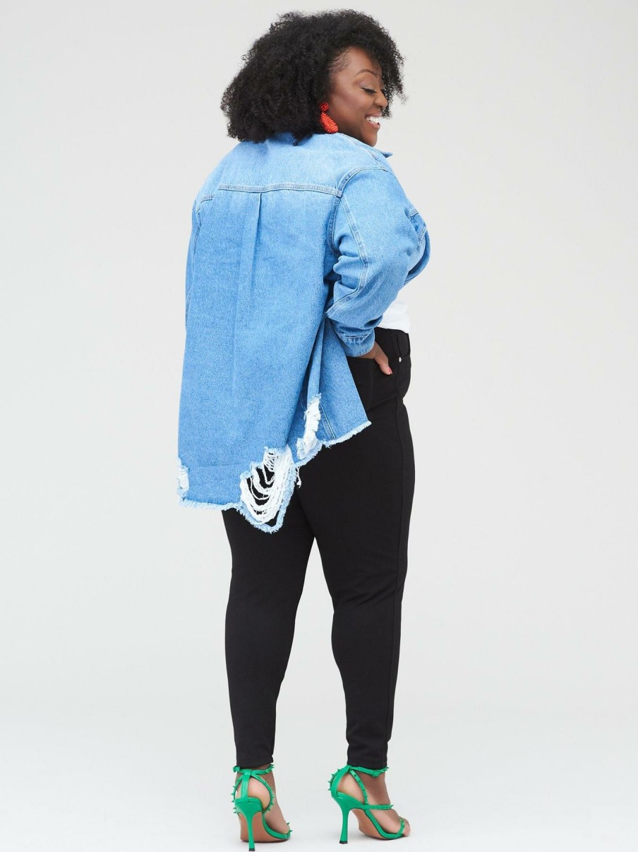 Clothing * | Judi Love Limited Edition Puff Sleeve Denim Shirt Mid Blue