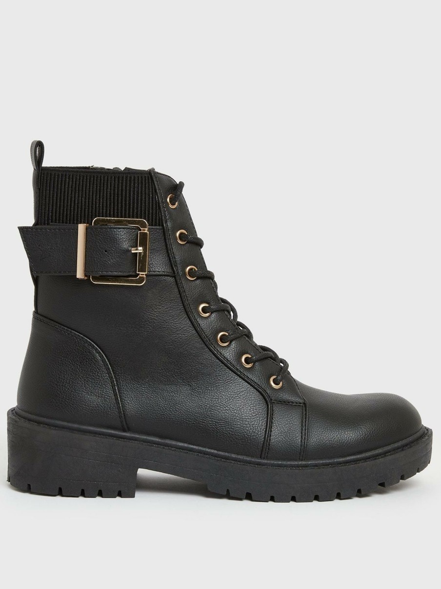 Shoes * | New Look Fashionable Black Pu Buckle Boot