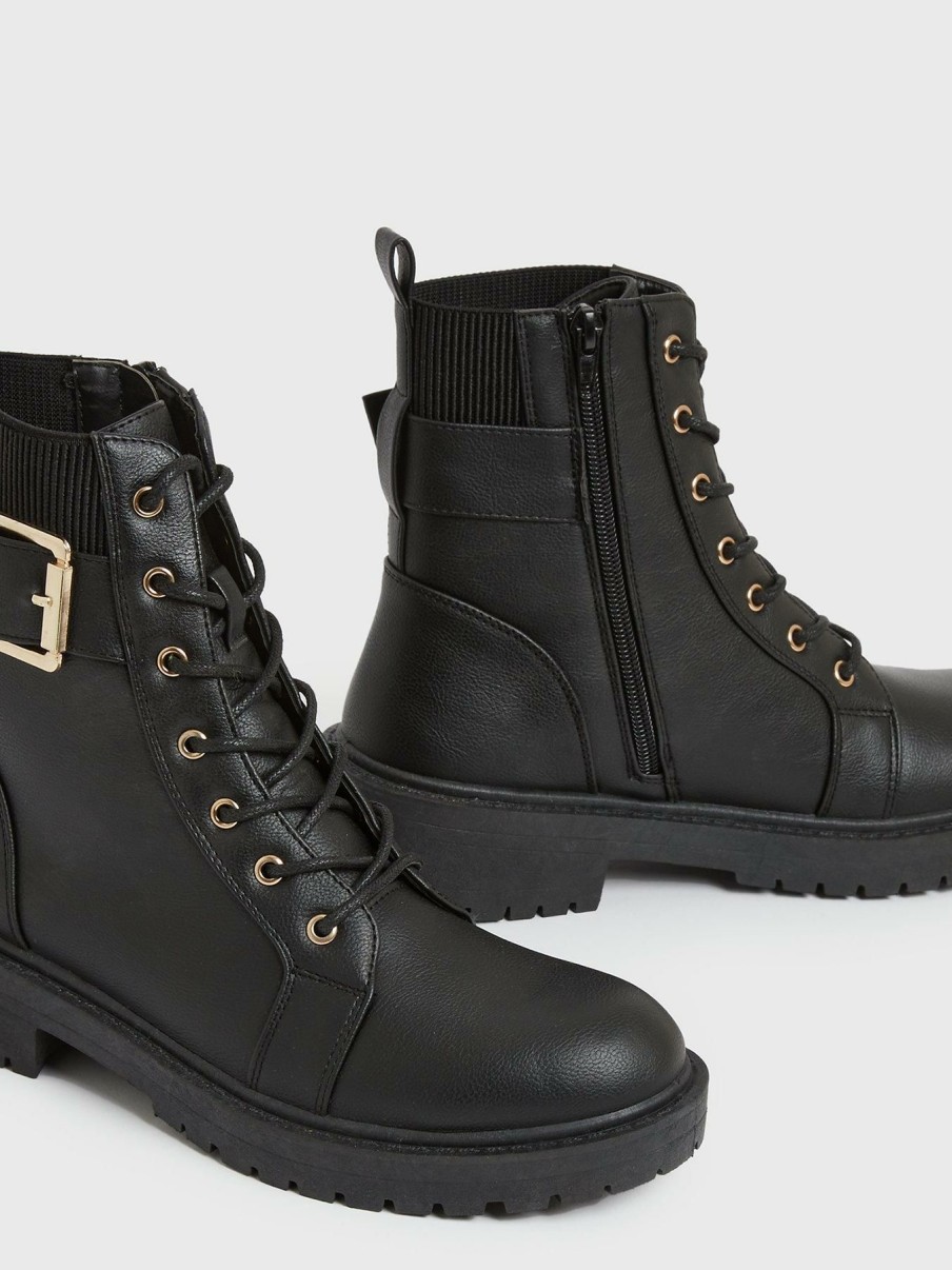 Shoes * | New Look Fashionable Black Pu Buckle Boot