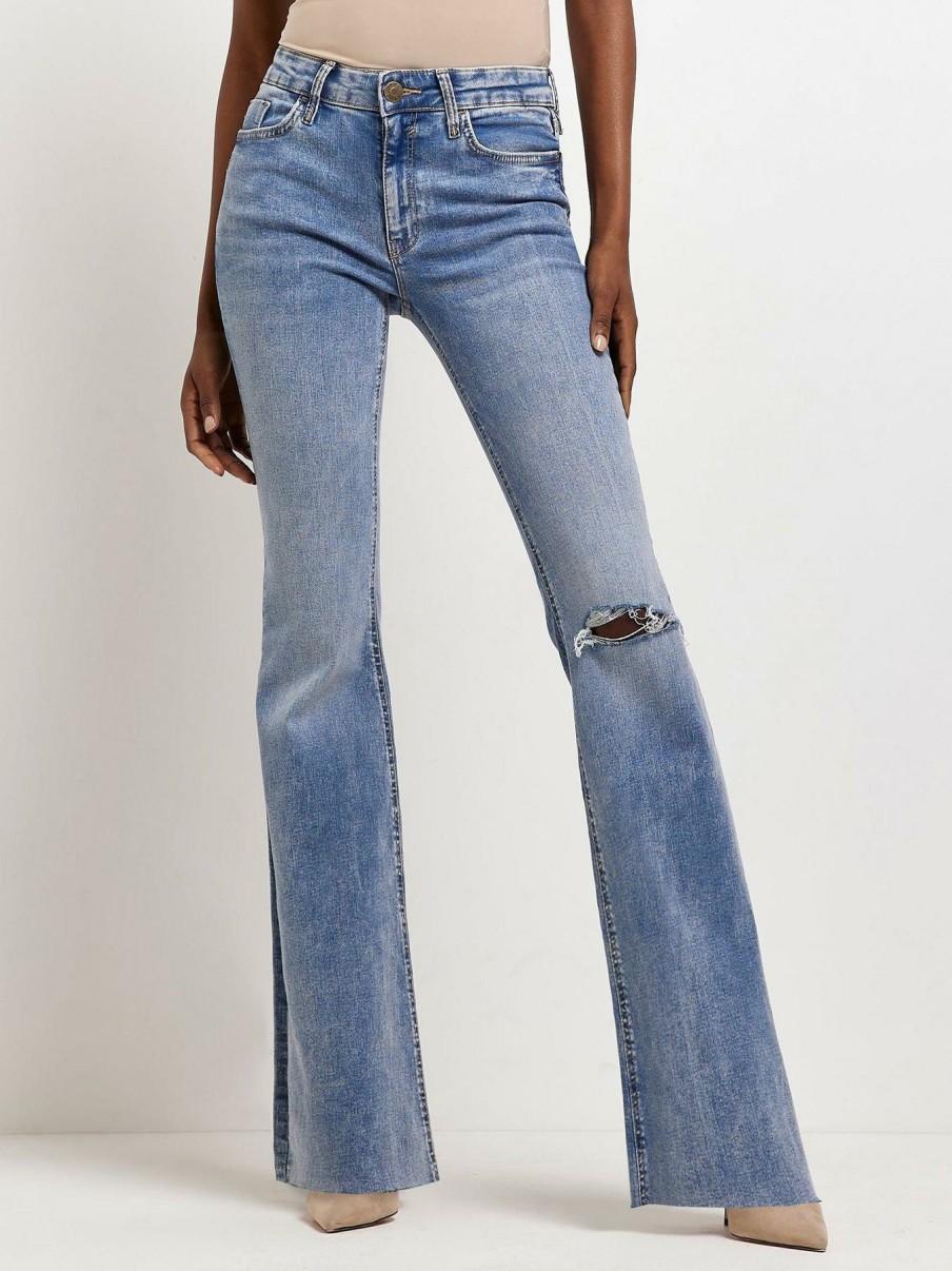 Clothing * | River Island Exquisite Gifts Amelie Mid Rise Flare Rip Cheryl Jean-Mid Denim