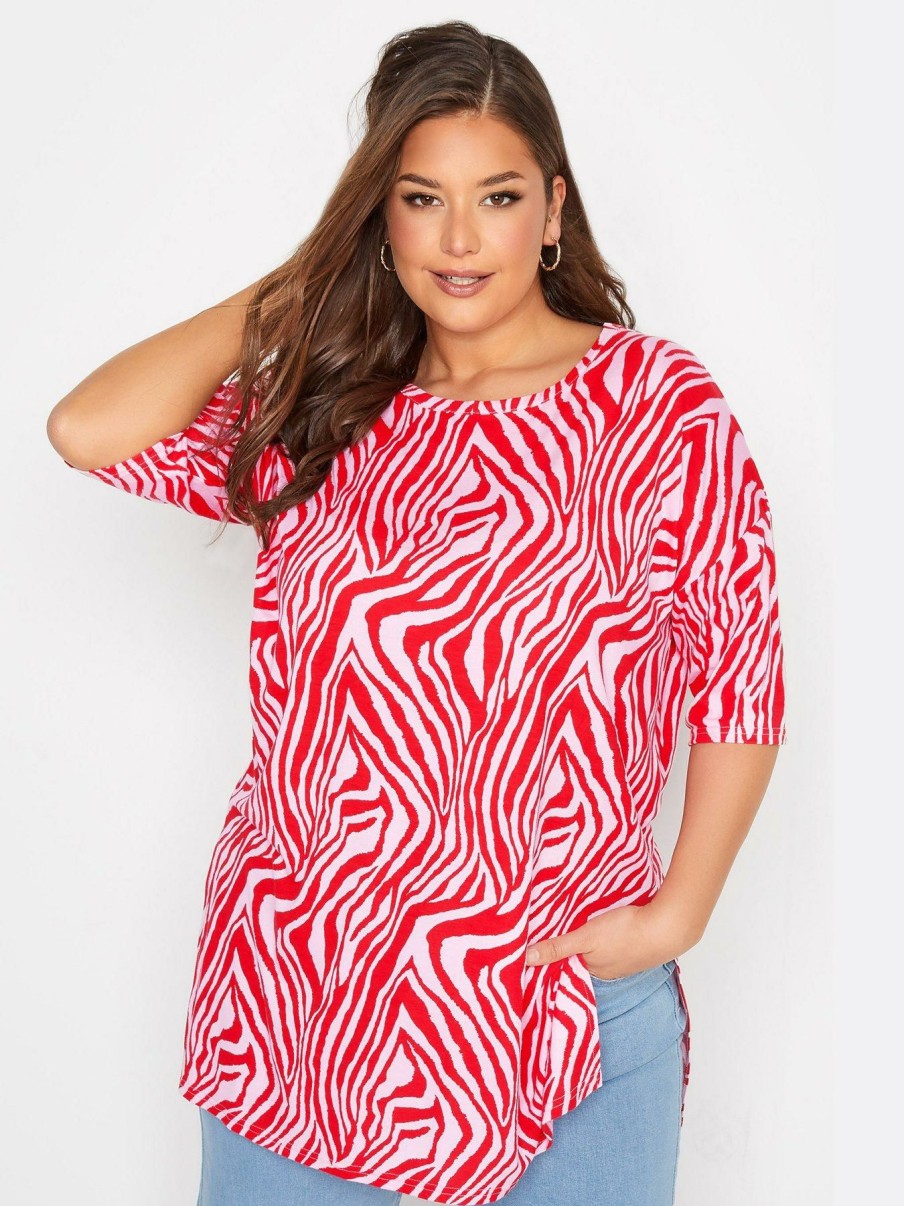 Clothing * | Yours Discounts Curve Oversized Tee Pink / Red Zebra