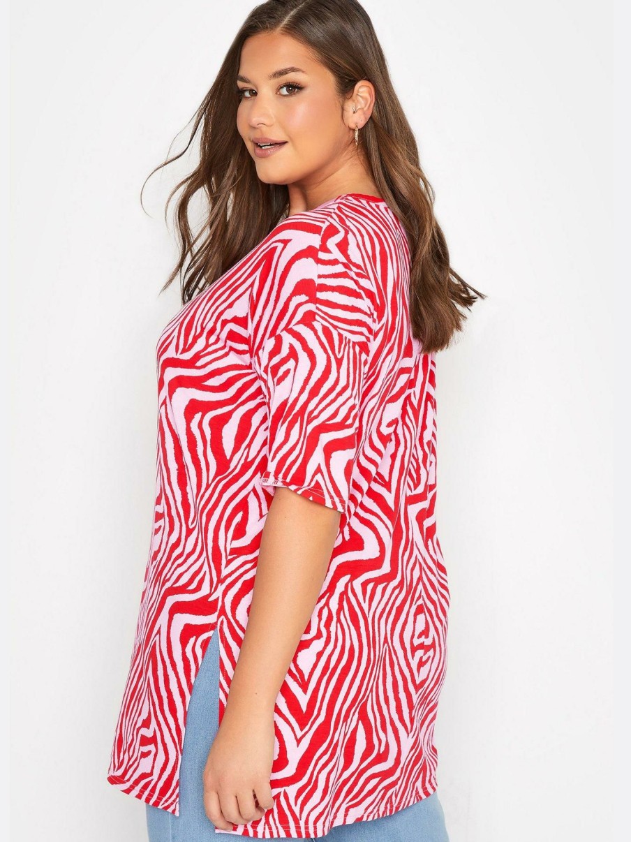 Clothing * | Yours Discounts Curve Oversized Tee Pink / Red Zebra