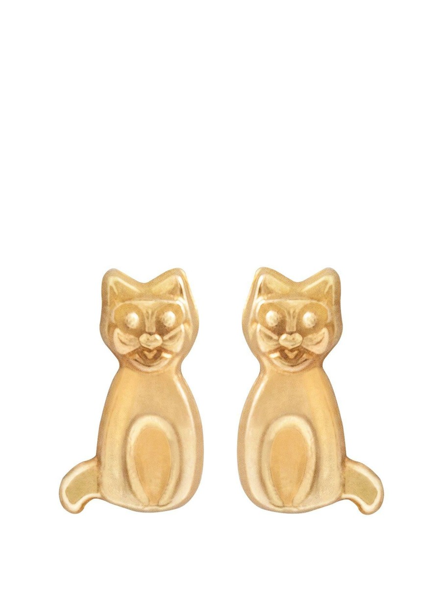 Accessories * | Love Discounts 9Ct Cat Stud Earrings Gold