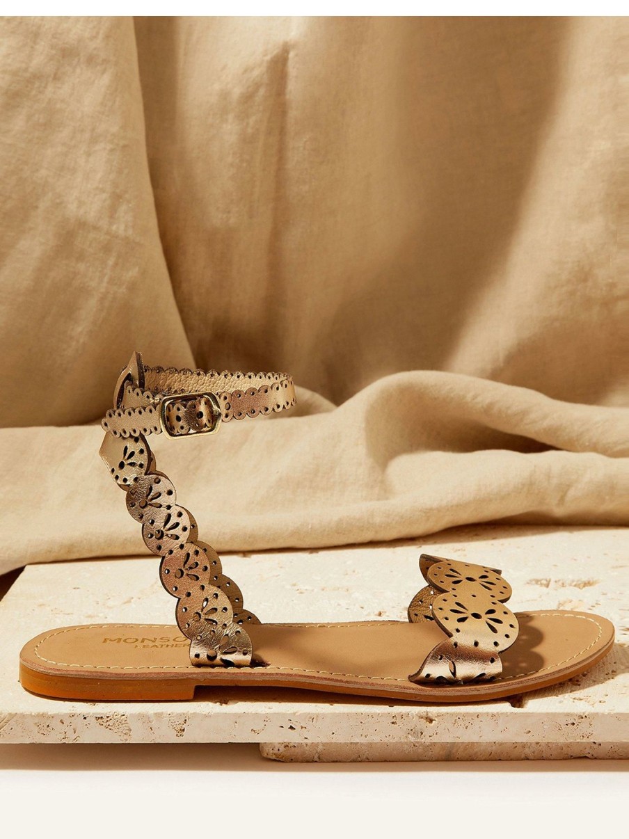 Shoes * | Monsoon Online Laser Cut Metallic Leather Sandal