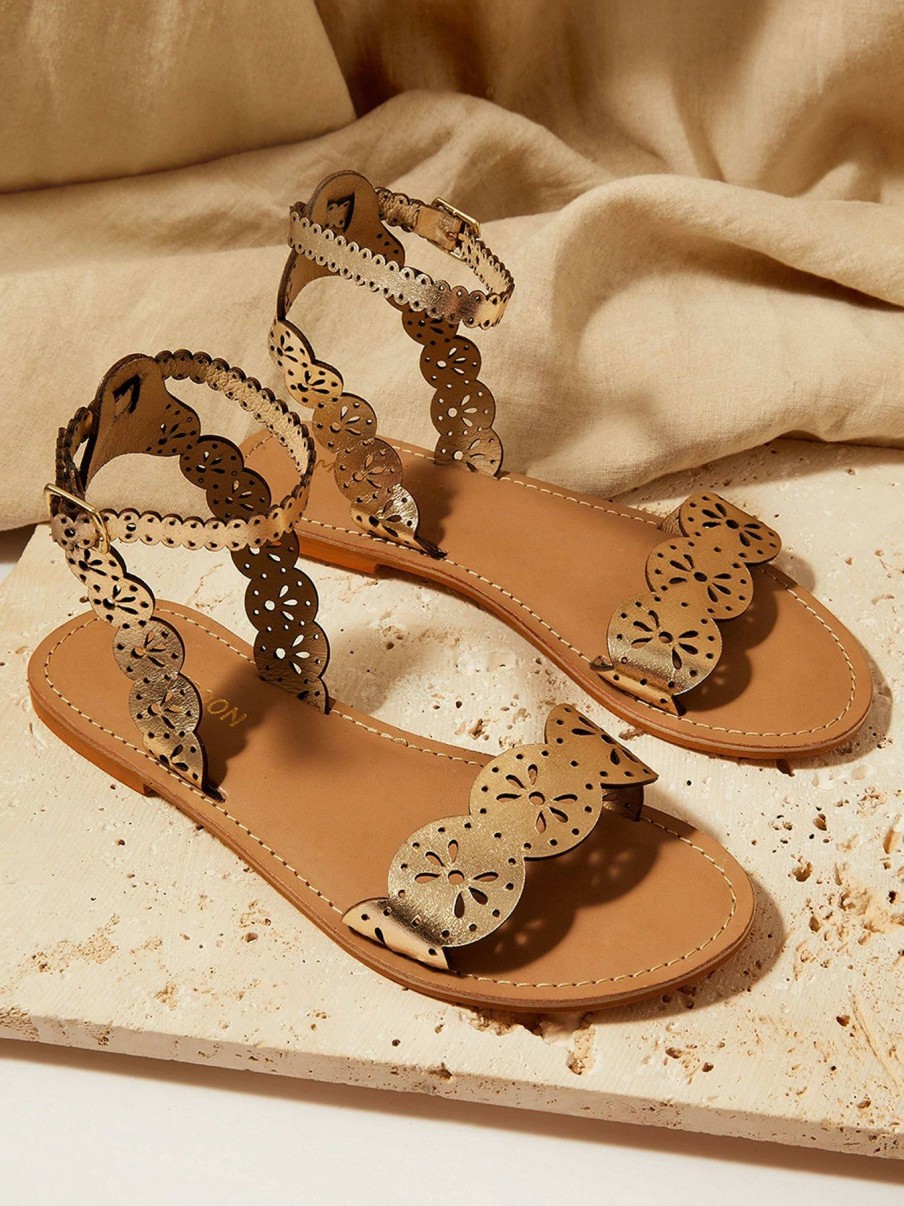 Shoes * | Monsoon Online Laser Cut Metallic Leather Sandal