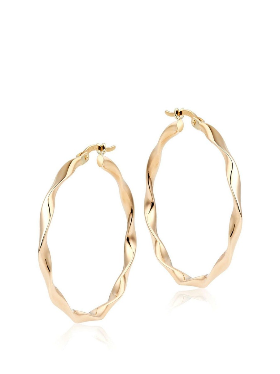 Accessories * | Beaverbrooks Unique 9Ct Twisted Large Hoop Ladies Earrings Gold