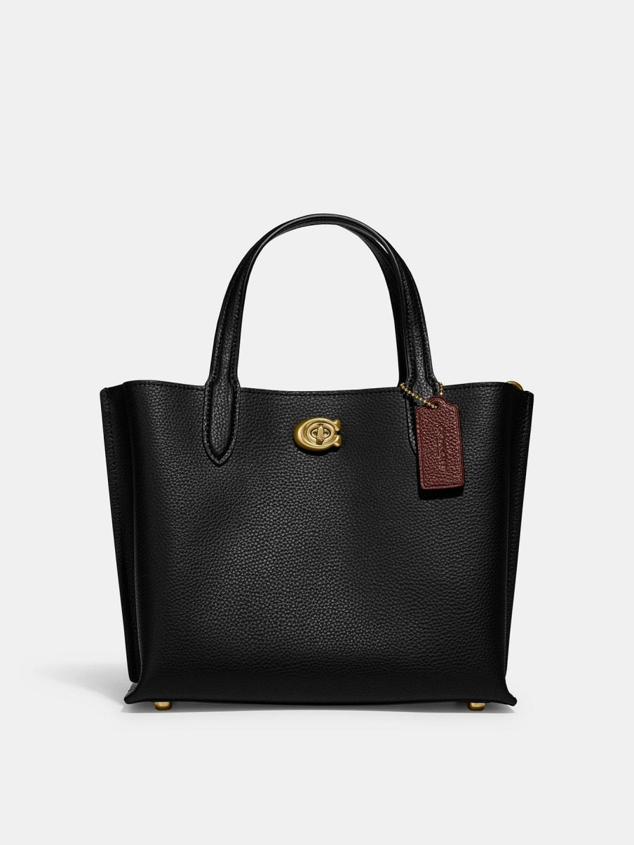 Accessories * | Coach Unique Willow 24 Polished Pebble Leather Tote Bag Black