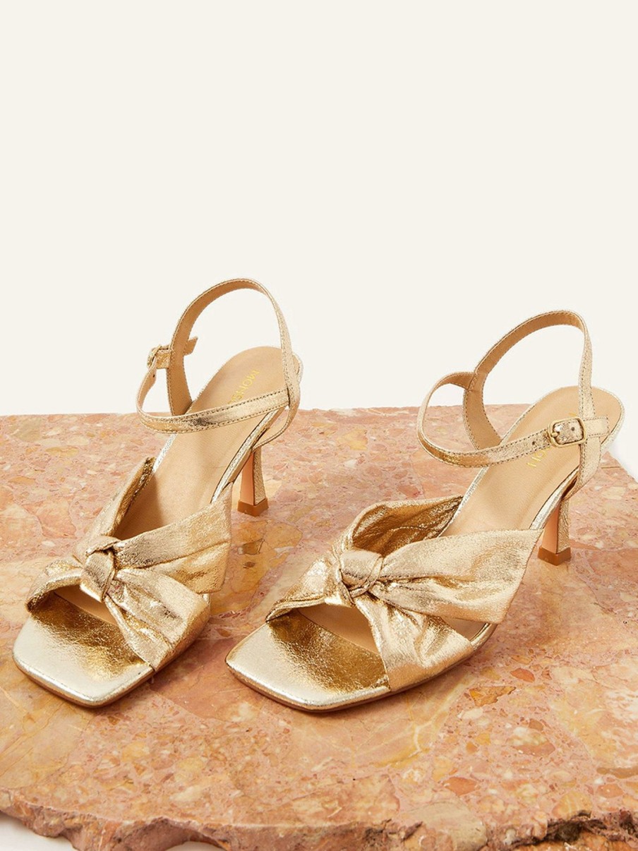 Shoes * | Monsoon Outlet Sale Knot Front Kitten Heel Sandal Gold