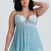 Clothing * | Lovehoney Exquisite Gifts 2-Piece Plus Size Parisienne Luxe Soft Aqua Lace Plunge Babydoll Set Blue