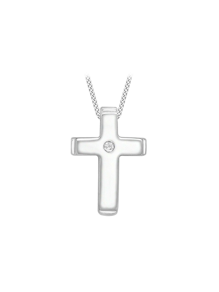 Accessories * | Love Diamond Limited Edition 9Ct White Gold Diamond Set Cross Pendant Necklace One Colour