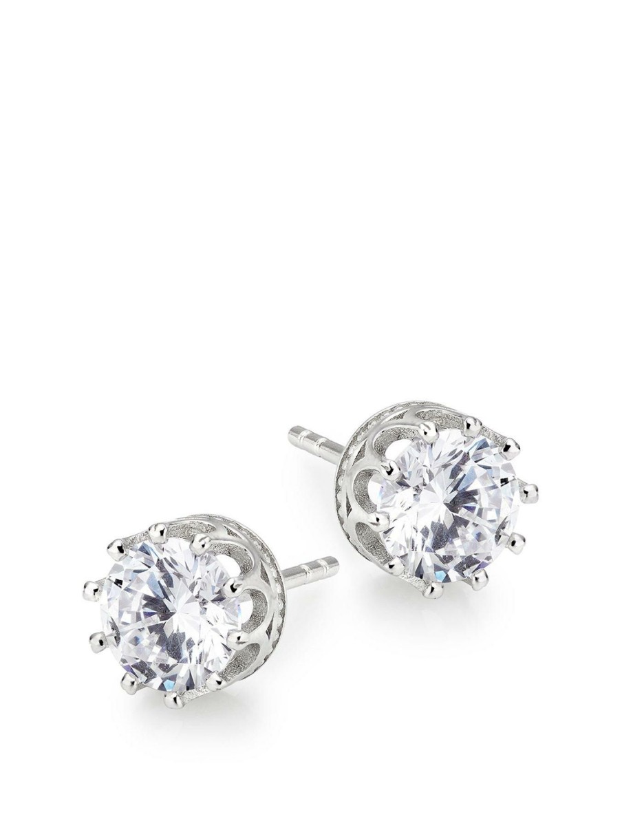 Accessories * | Beaverbrooks Online Cubic Zirconia Crown Ladies Stud Earrings Silver