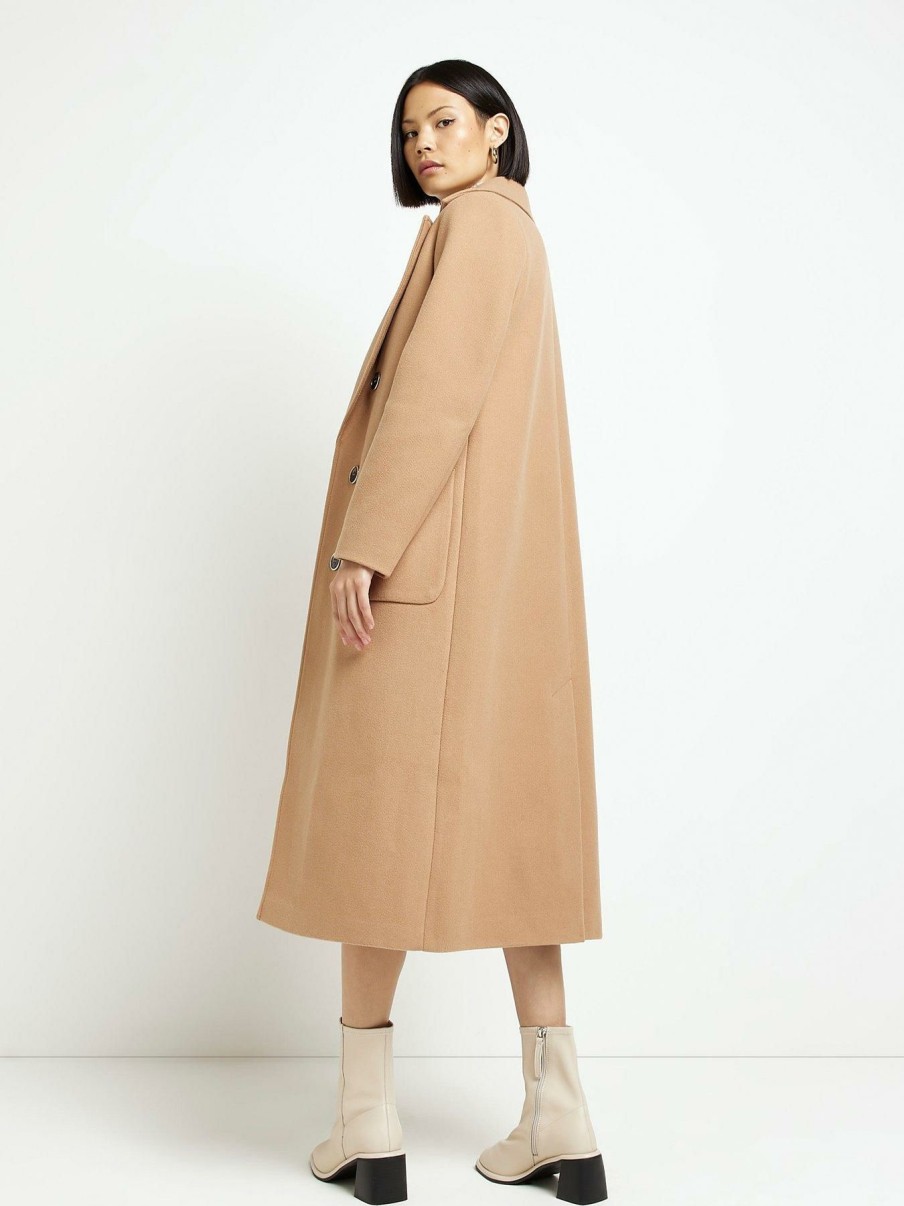 Clothing * | River Island Premium Longline Coat Brown