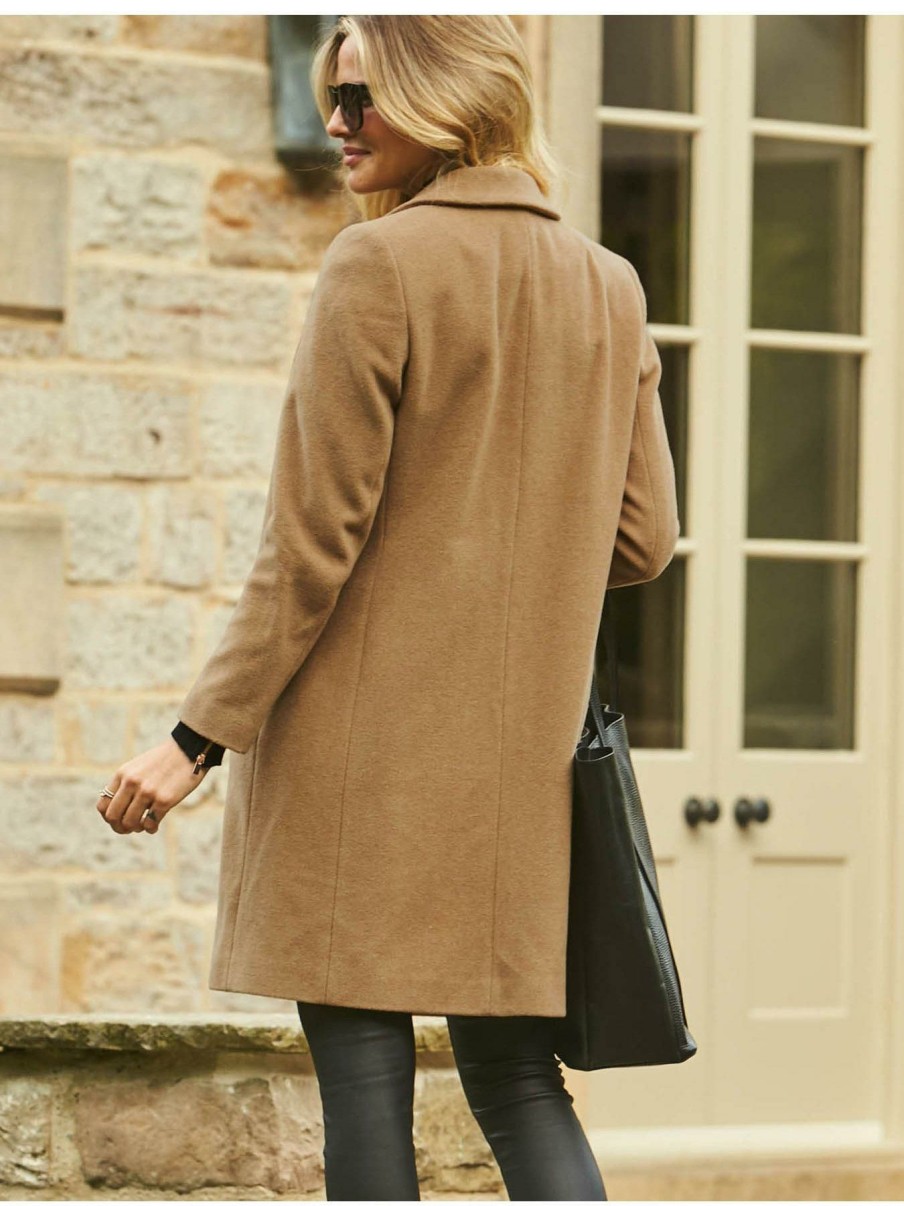 Clothing * | Sosandar Online Discount Wool Mix Coat With Button Detail Camel