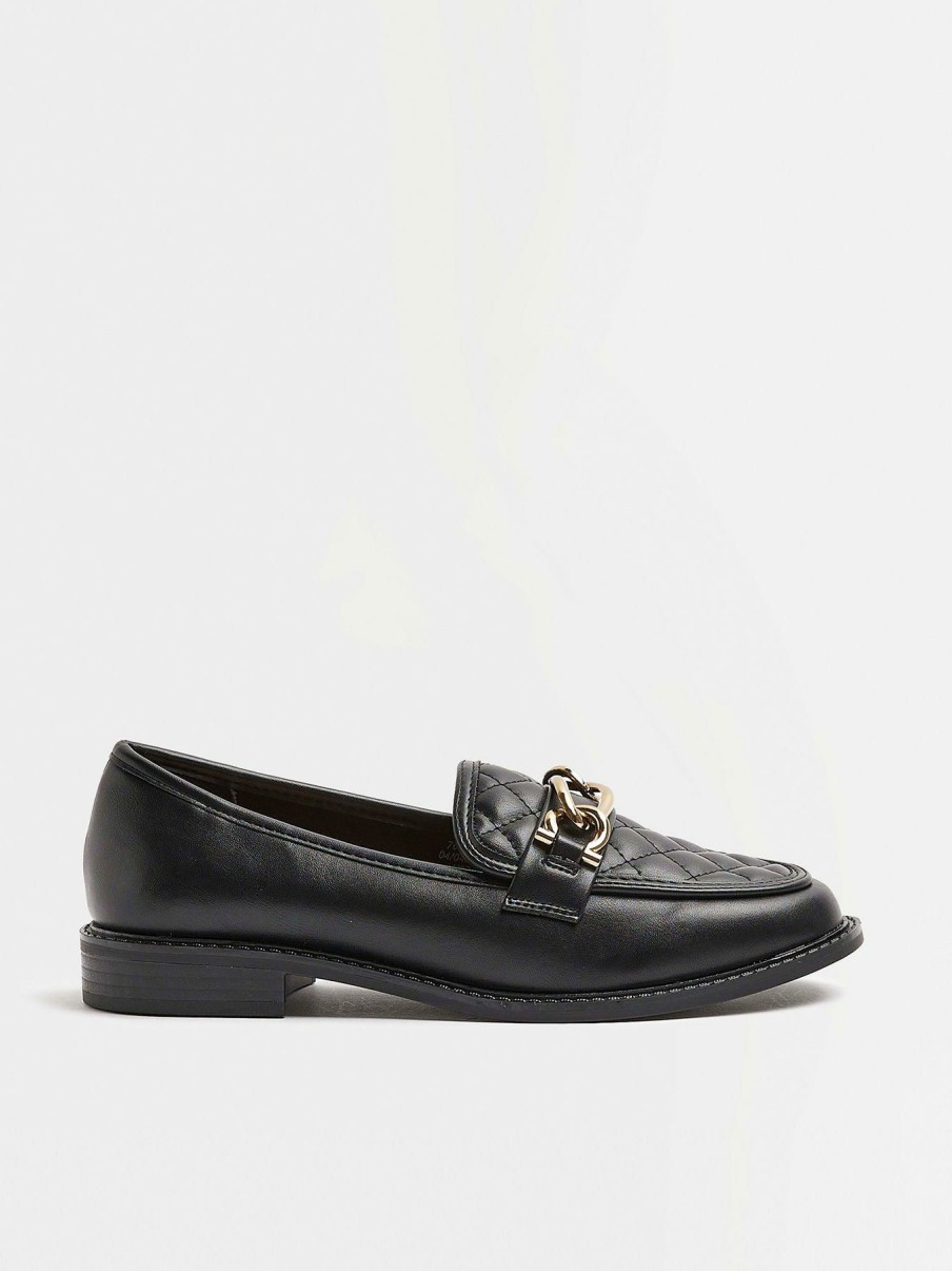 Shoes * | Premium River Island Snake Print Chain Loafer Black