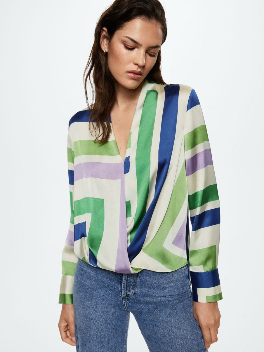 Clothing * | Mango Exquisite Gifts Stripe Print Blouse Green