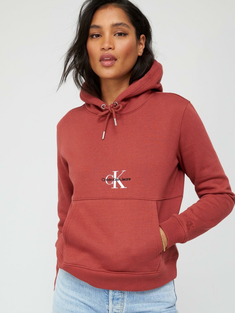 Clothing * | Calvin Klein Jeans Discount Sale Monogram Logo Hoodie Red