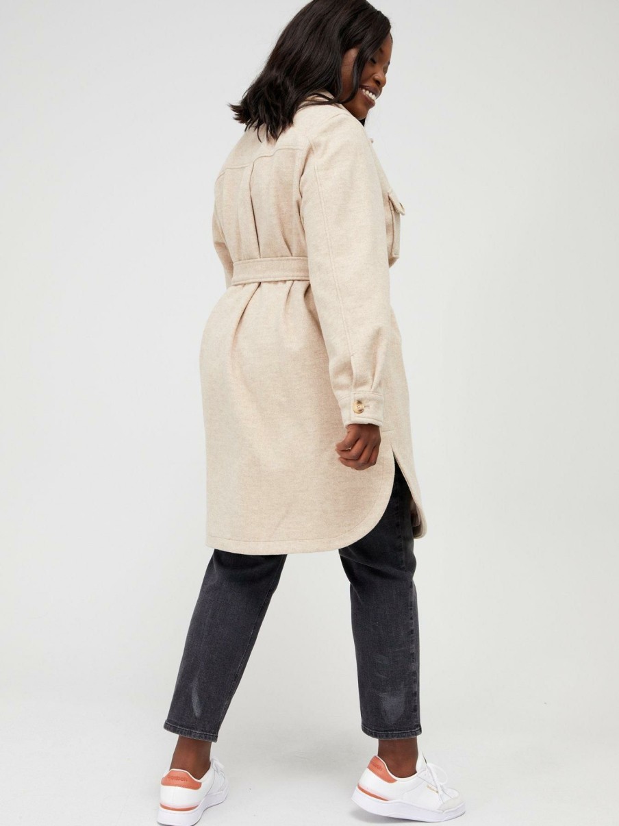 Clothing * | V By Very Curve Discounts Longline Belted Shacket Stone