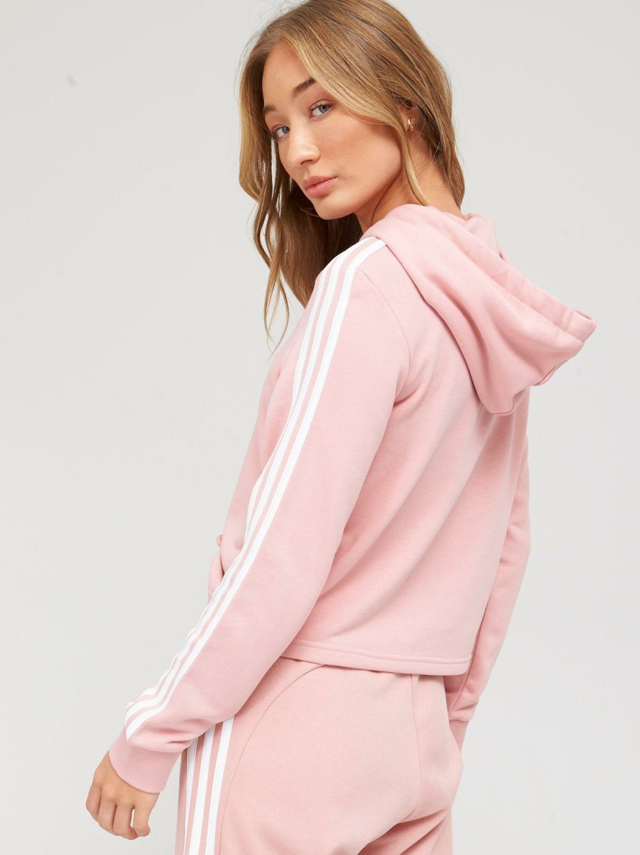 Clothing * | Adidas Online Discount Essential 3 Stripe Cropped Hoodie Pink