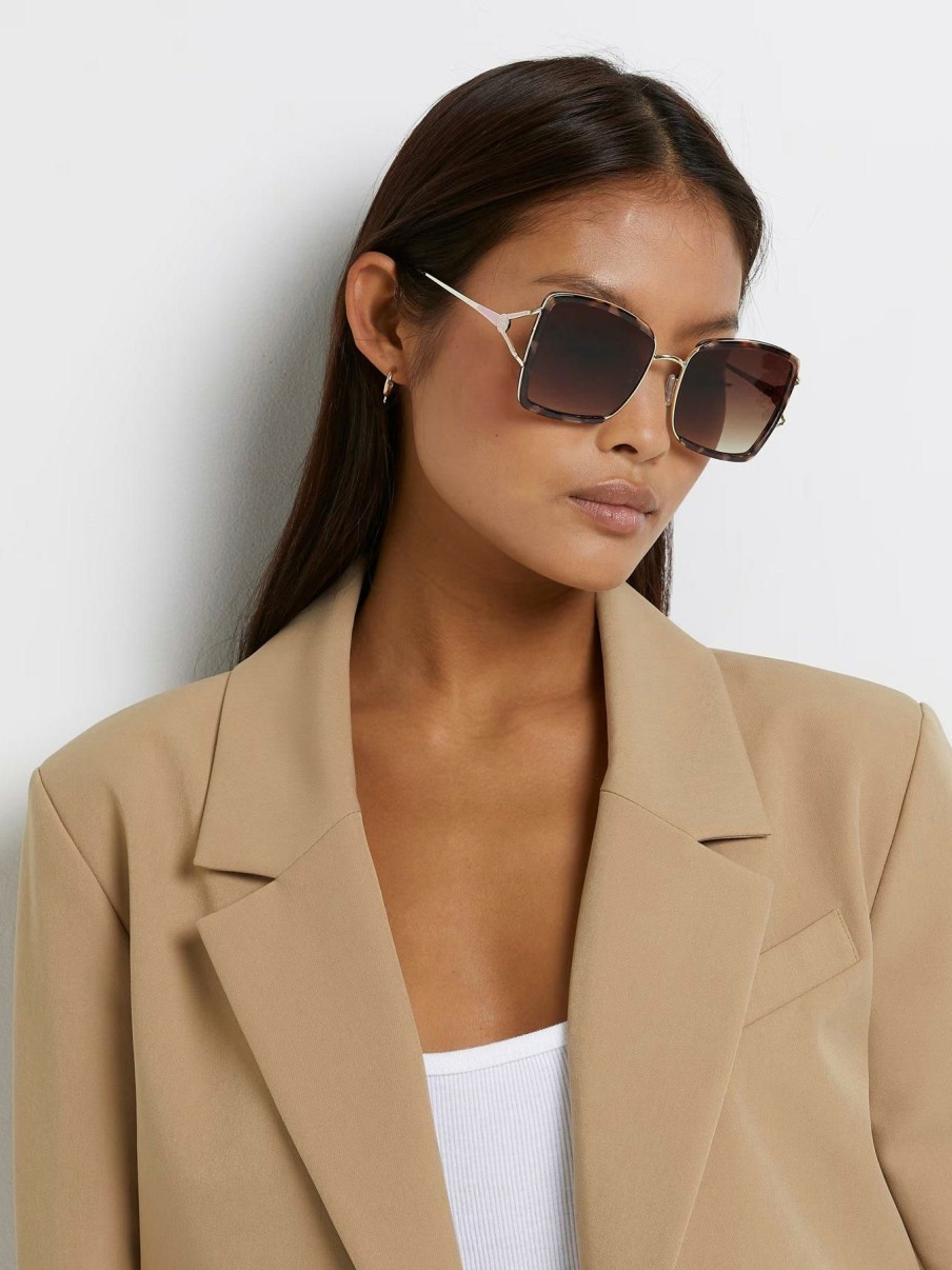 Accessories * | River Island Discount Glam Oversized Metal Sunglasses Gold