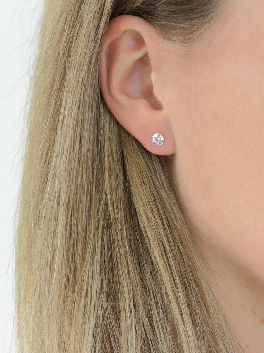 Accessories * | Love Outlet Sale 9Ct White Set Of Two 5Mm Cubic Zirconia Stud Earrings Gold