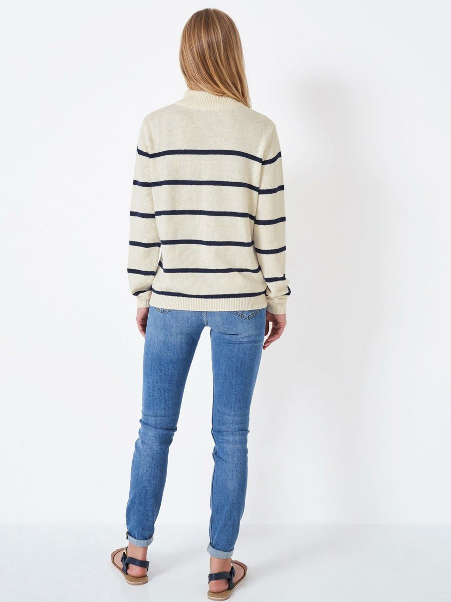 Clothing * | Crew Clothing Online Ama Half Zip Stripe Jumper White